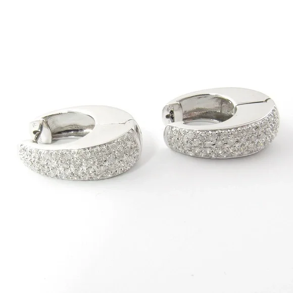 Vintage 14 Karat White Gold Diamond Hoop Earrings #4889 - Picture 3 of 9